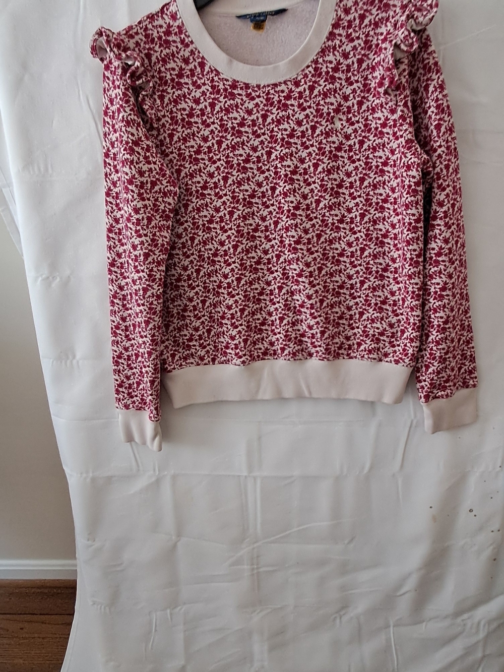Polo Ralph Lauren Girls XL 16 Red Floral Ruffle Shoulder Fleece Sweatshirt - Picture 2 of 7